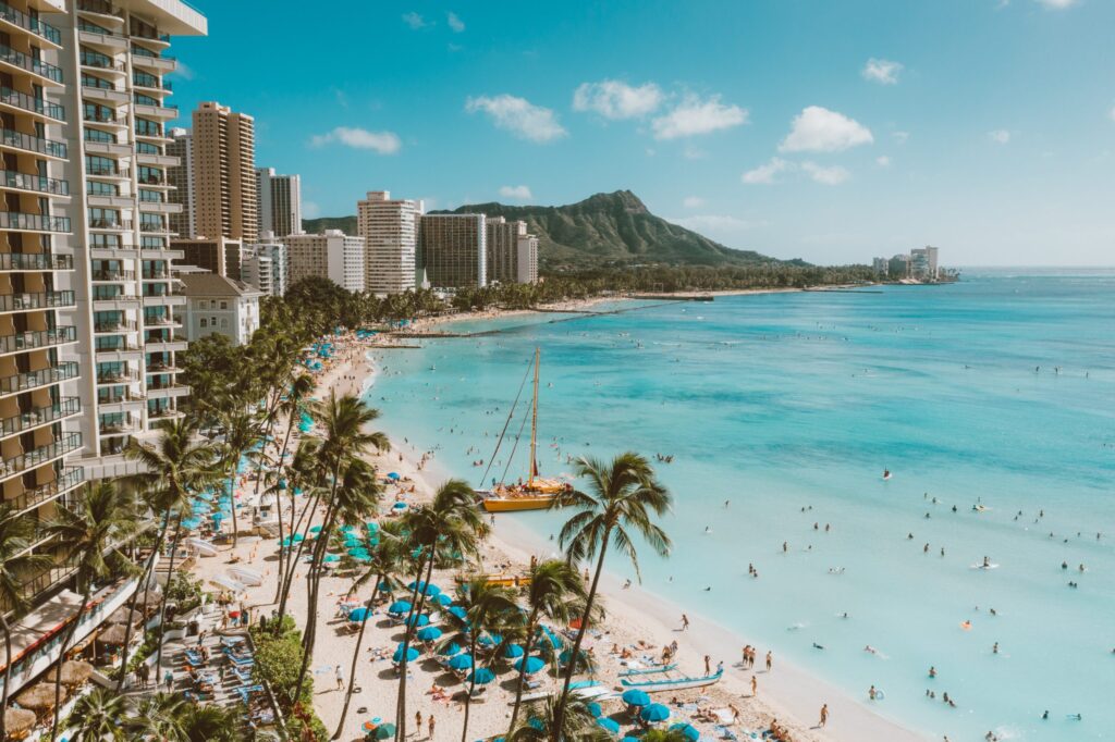 High rise hotels along Waikiki beach